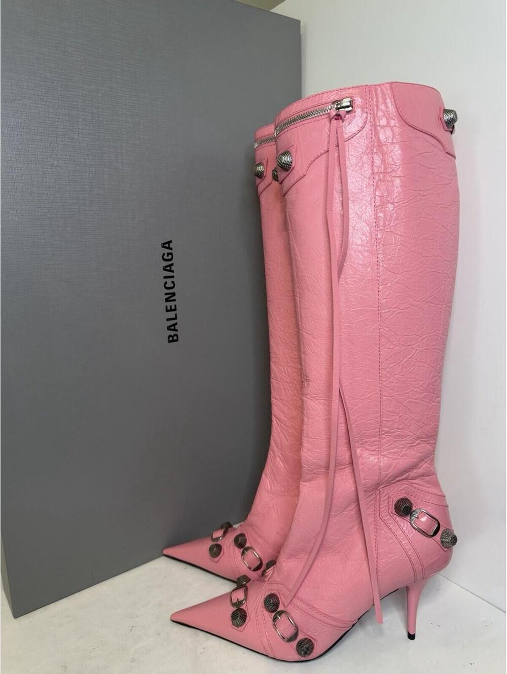 Balenciaga Cagole H90 Knee Boots Sweet Pink EU37 US7 Stiletto NIB - Picture 3 of 6